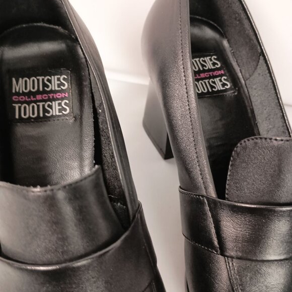 Mootsies Tootsies Gutsy Black Leather Block Heel Shoes Women 10 - Picture 12 of 12